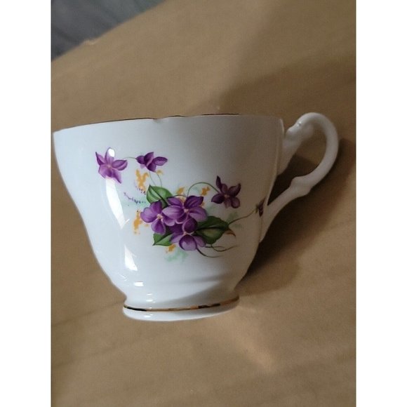 Vintage Crownford English Bone China  Cup Saucer Set Purple Violets Gold Trim - Picture 9 of 16